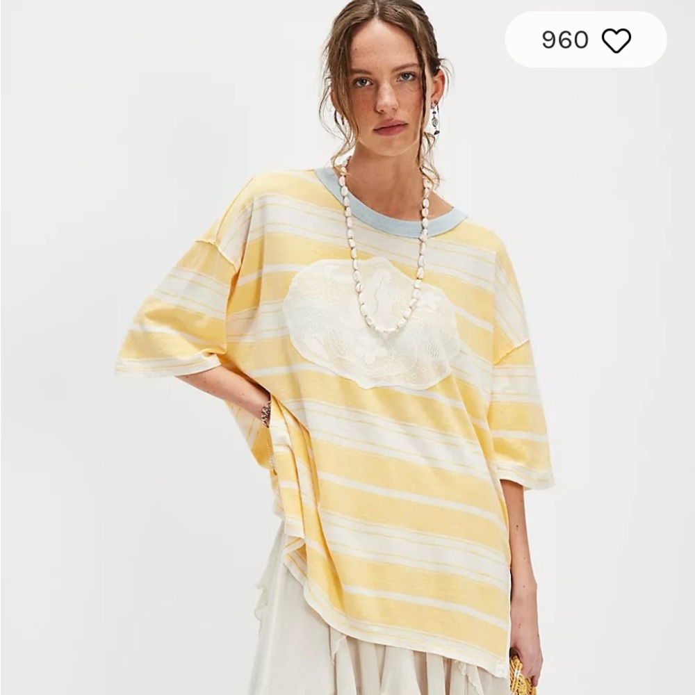 Free People/We the Free Maui Oversized Tee in Yellow Combo Size M. NWT